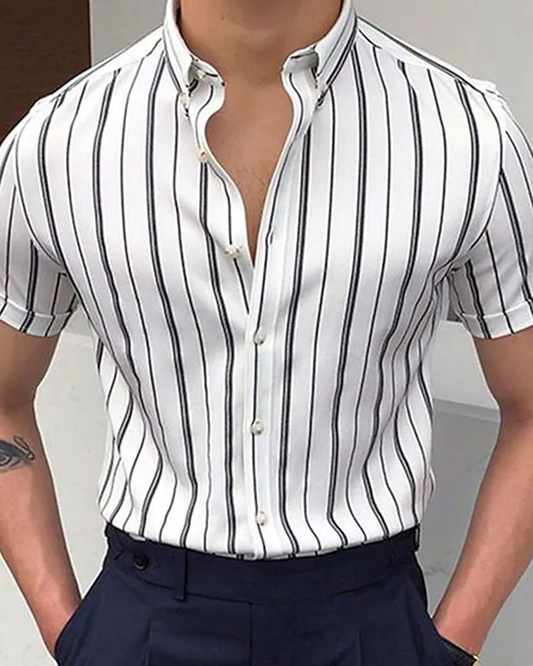 White Colored Linen Striped Shirt