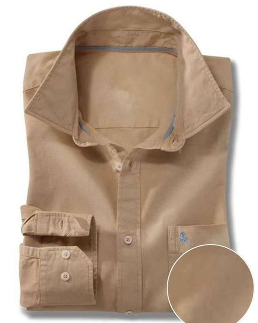 Beige Colored Cotton Solid Shirt