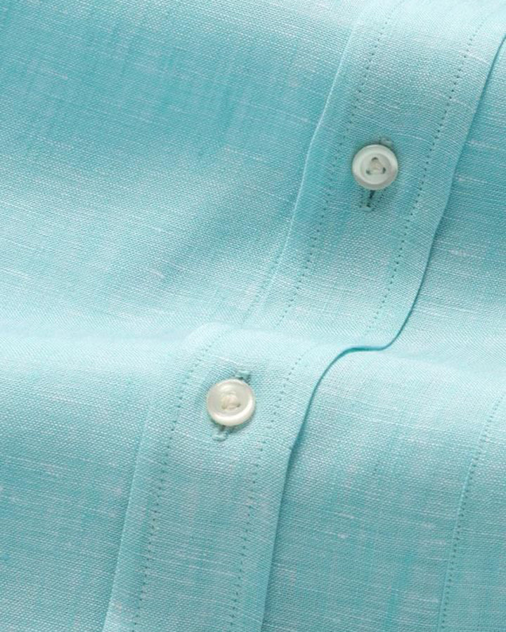 Turquoise Colored Solid Linen Shirt