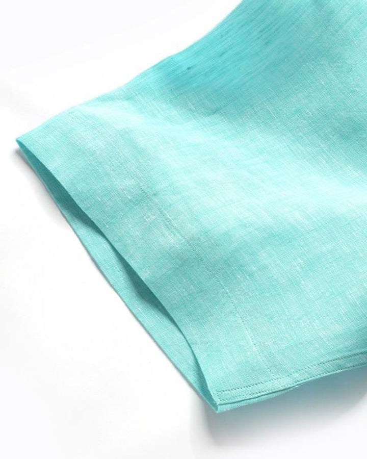 Turquoise Colored Solid Linen Shirt
